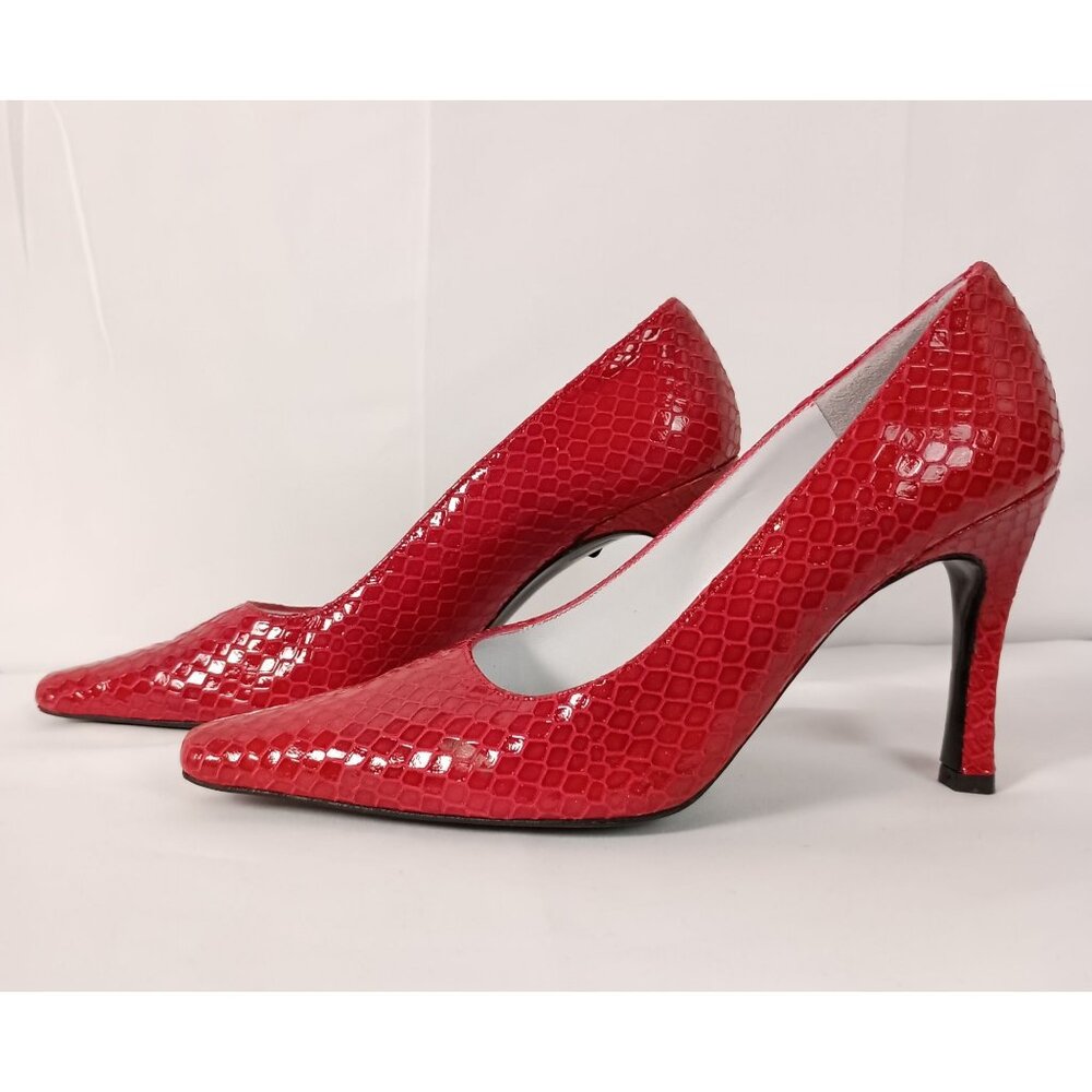 Charles Jourdan Python Red Patent Leather Pumps H… - image 1